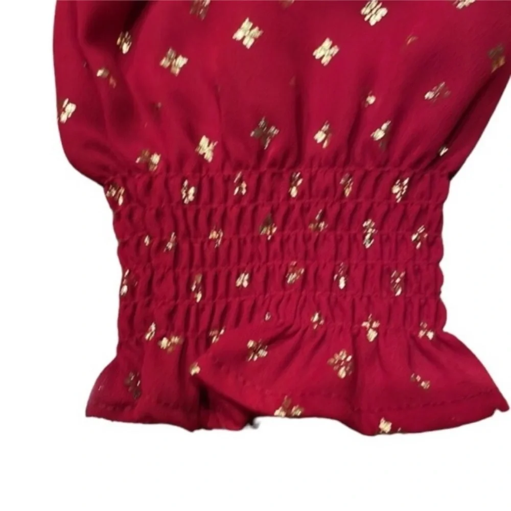 TIME AND TRU Red And Gold FOIL Peasant Blouse Size XL - Picture 4 of 11